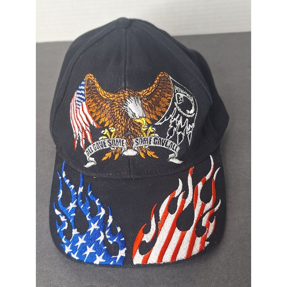 Hot Leathers Hat Cap Strap Back Black Eagle American Flag Biker Patriotic Mens